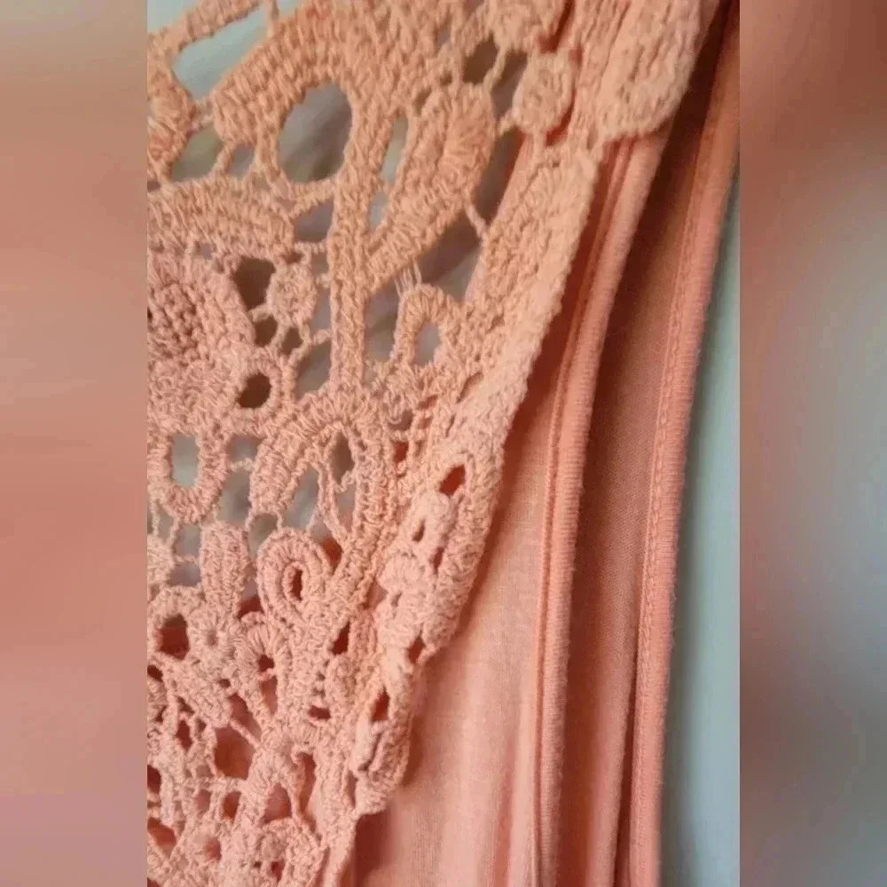 Peach Orange Crochet Flowy High Low Tank Size Medium - Picture 5 of 6